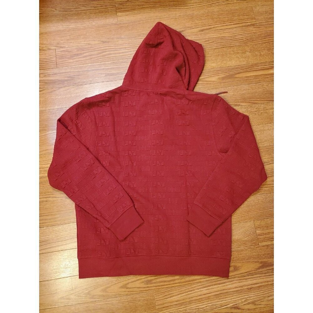 Born Fly Zippered Hoodie‎ Men's Size XL Solid Dark Red Logo all over Print  NWT - Picture 6 of 6